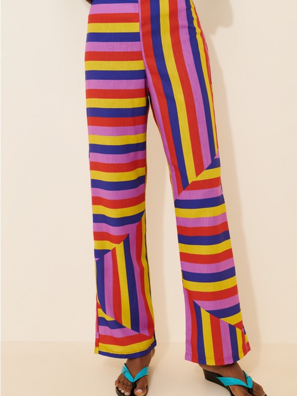 Multicolor Striped Wide-Leg Trousers